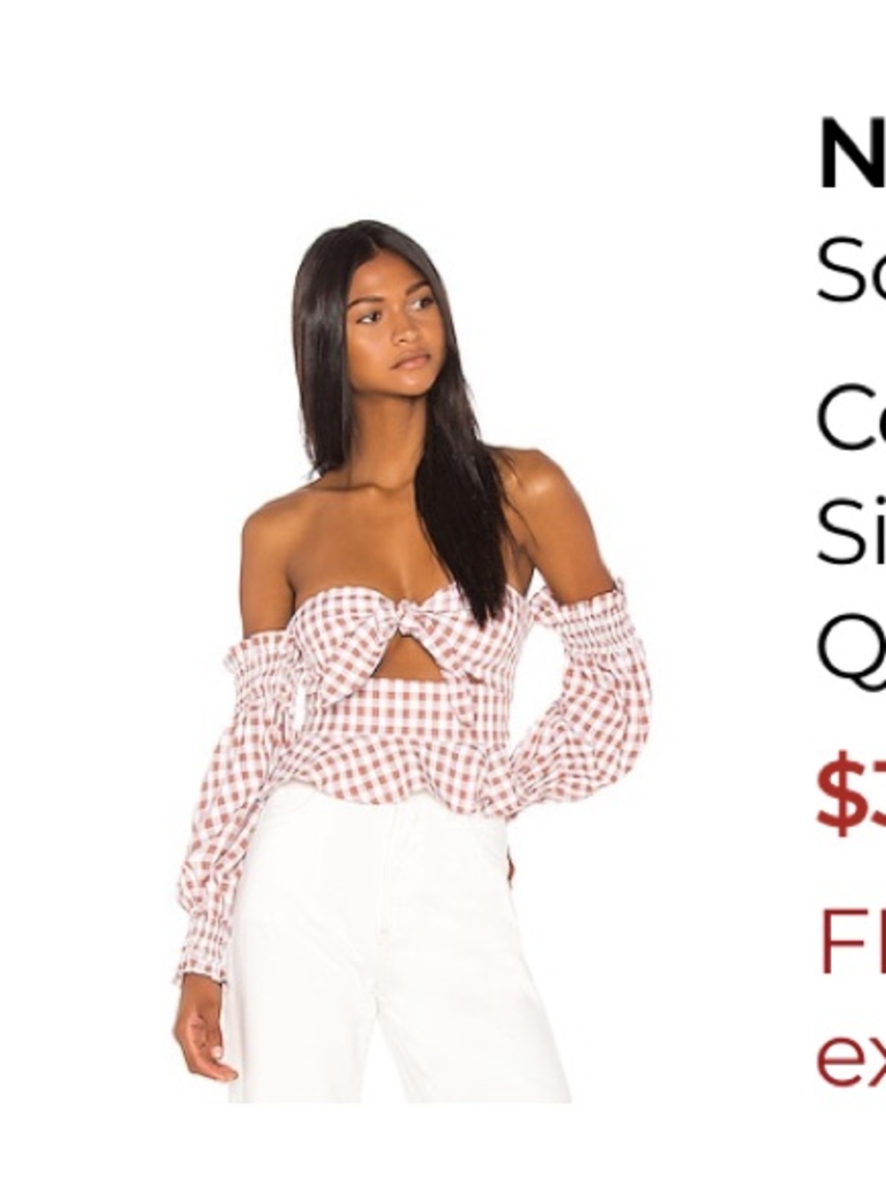 Song of Style Taupe Gingham Off-Shoulder Nora Top XL